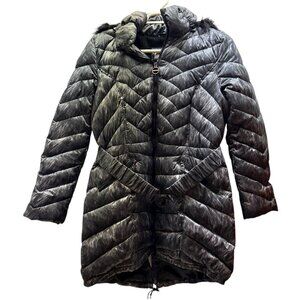 Laundry By Shelli Segal Women XL Black & White Mid Puffer Coat Removable Hood